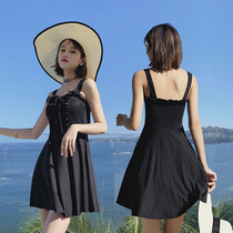 Swimsuit womens summer 2022 new one-piece conservative hot spring Korean ins students cover belly and look thin and small chest fairy fan