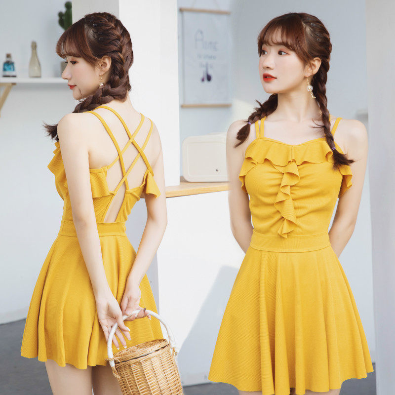 Swimsuit Woman slim cover Belly Winter Bubble Hot Springs Korean version Korea Fan Sexy Long Version Conservative Long Dress Style