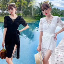 Swimming suit womens 2021 new fashion hot spring cover belly slimming small chest Korean ins conjoined fairy Fan Conservative