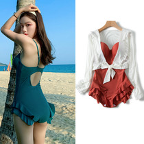 One-piece swimsuit les womens two-piece hot spring 2020 new style cover belly to show thin Korean ins sexy conservative long-sleeved