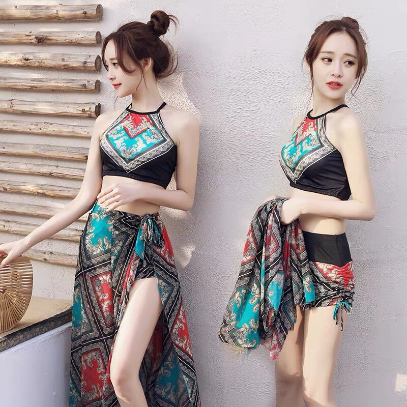 Swimsuit women's three-piece conservative student 2022 new super fairy Korean ins wind cover belly girl small chest small fragrance