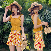 Swimsuit female two-piece split skirt hot spring small fresh student girl cute Korean ins fairy fan cover belly