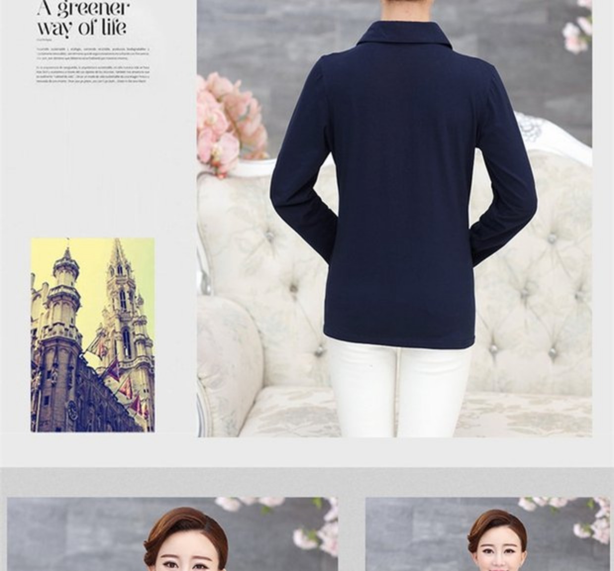Mùa xuân mới thêu áo thun cotton cho mẹ trung niên với áo sơ mi dài tay giản dị 40-50 tuổi váy đầm cho người 60 tuổi