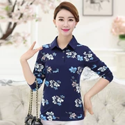 Áo sơ mi nữ trung niên mùa thu mới Áo thun mẹ dài tay in áo ve áo nhỏ sơ mi trung niên 40-50 cotton