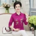 Mùa thu 2018 mới của phụ nữ Áo thun trung niên thêu mẹ áo ve áo 40-50 áo cotton dài tay thời trang tuổi trung niên cao cấp Quần áo của mẹ