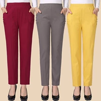 Quần cotton nữ trung niên và cũ mùa thu đông mới quần thun lưng cao size quần mẹ cạp cao cạp thẳng quần dài quần bò
