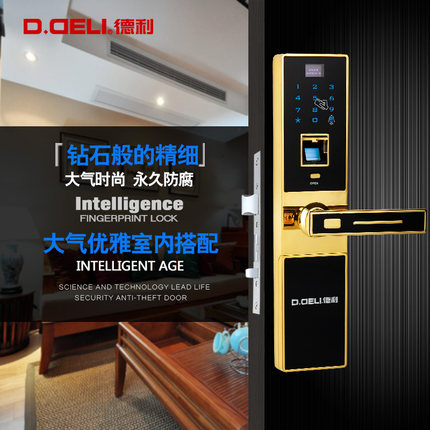 德利 时尚简约指纹门锁感应刷卡遥控指纹密码