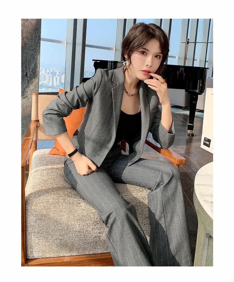 パンツセットアップ 縦縞模様のきちんと見えオフィスパンツセットアップ