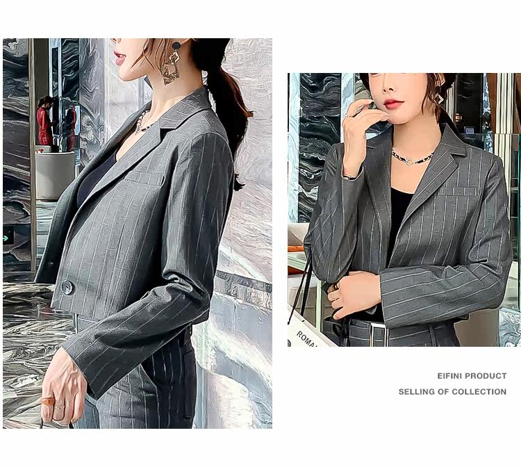 パンツセットアップ 縦縞模様のきちんと見えオフィスパンツセットアップ