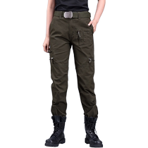 Outdoor sports camouflage overalls for women spring and summer pure cotton military green casual loose slimming hiking pants for female military fans