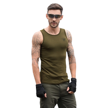 Outdoor summer military fan work vest mens elastic slim fitness sports bottoming shirt fashionable military green hurdle vest