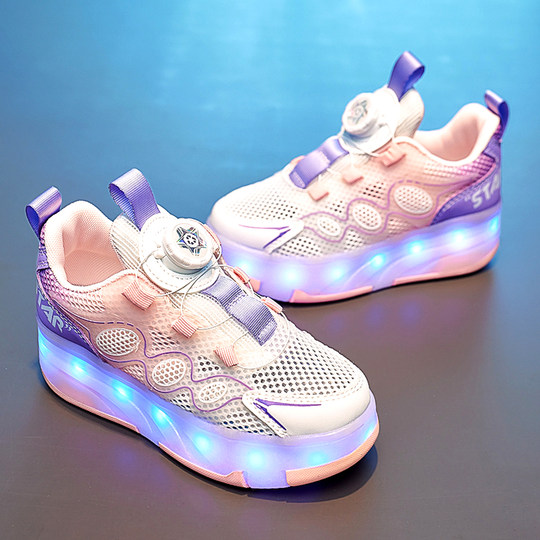 女童暴走鞋春秋季2025新款四轮隐形可收缩轮滑运动溜冰鞋网面透气