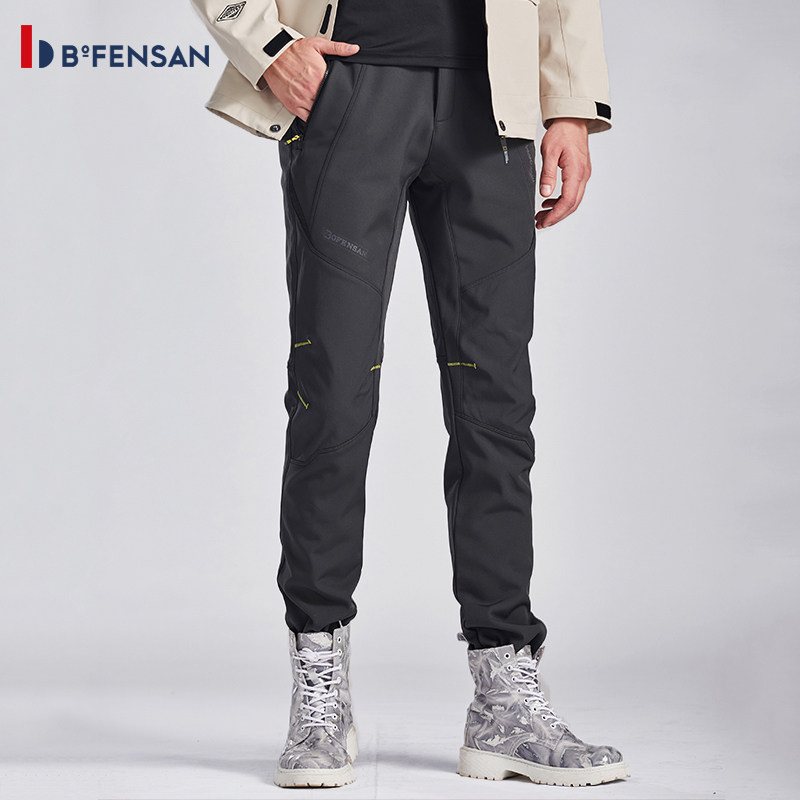 Bovancen outdoor soft shell storm pants men's and women's autumn and winter plus velvet plus thick warm hiking fleece anti-splash water windproof pants