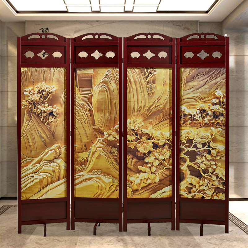 Screen partition simple folding living room entrance wall mobile folding screen modern minimalist fashion office solid wood Chinese style