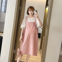 Small pregnant woman suspender dress womens summer clothes new fashion loose does not show foreign style age-reducing summer suit