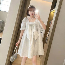 Maternity dress womens 2021 summer new fashion loose French bow Foreign style fairy dress summer tide mom