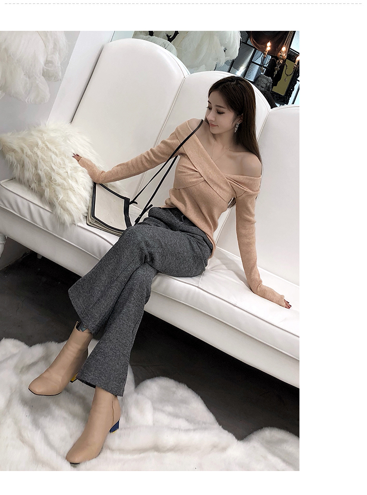 Jin em trai JG V cổ áo rò rỉ áo len nữ 2018 mùa thu mới bộ áo len dài tay cơ bản áo len rộng áo len nữ cổ v