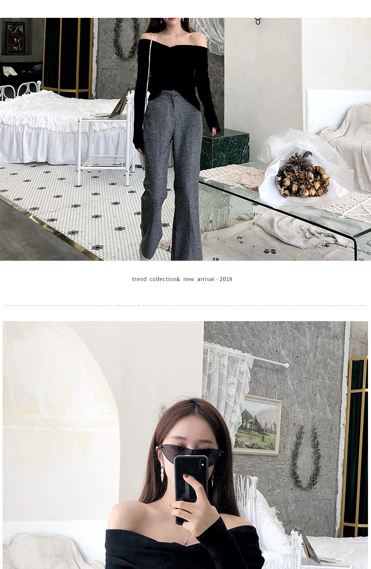 Jin em trai JG V cổ áo rò rỉ áo len nữ 2018 mùa thu mới bộ áo len dài tay cơ bản áo len rộng áo len nữ cổ v