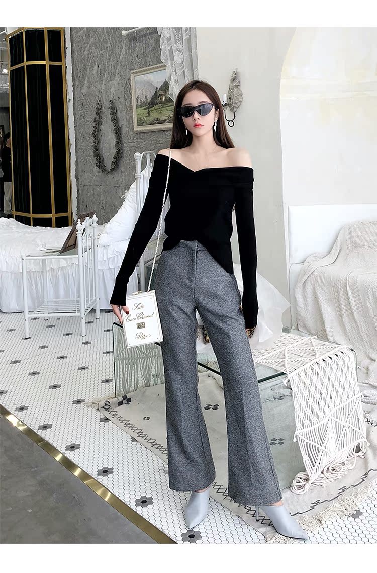 Jin em trai JG V cổ áo rò rỉ áo len nữ 2018 mùa thu mới bộ áo len dài tay cơ bản áo len rộng áo len nữ cổ v