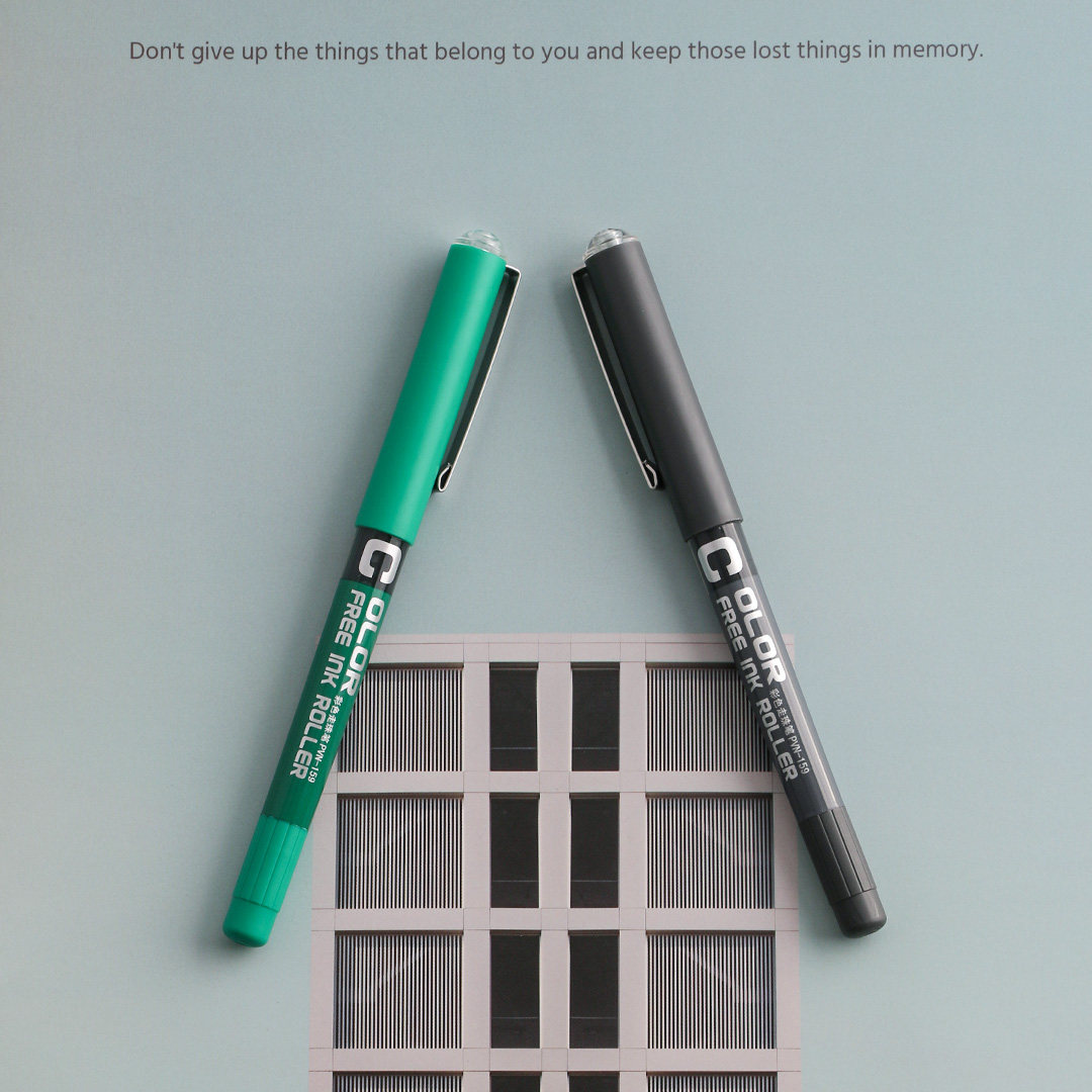 (Driver's Pen Shop) White Snow Straight Liquid Type Middle Sex Pen Full Needle water pen signature pen PVN-159 just black and green