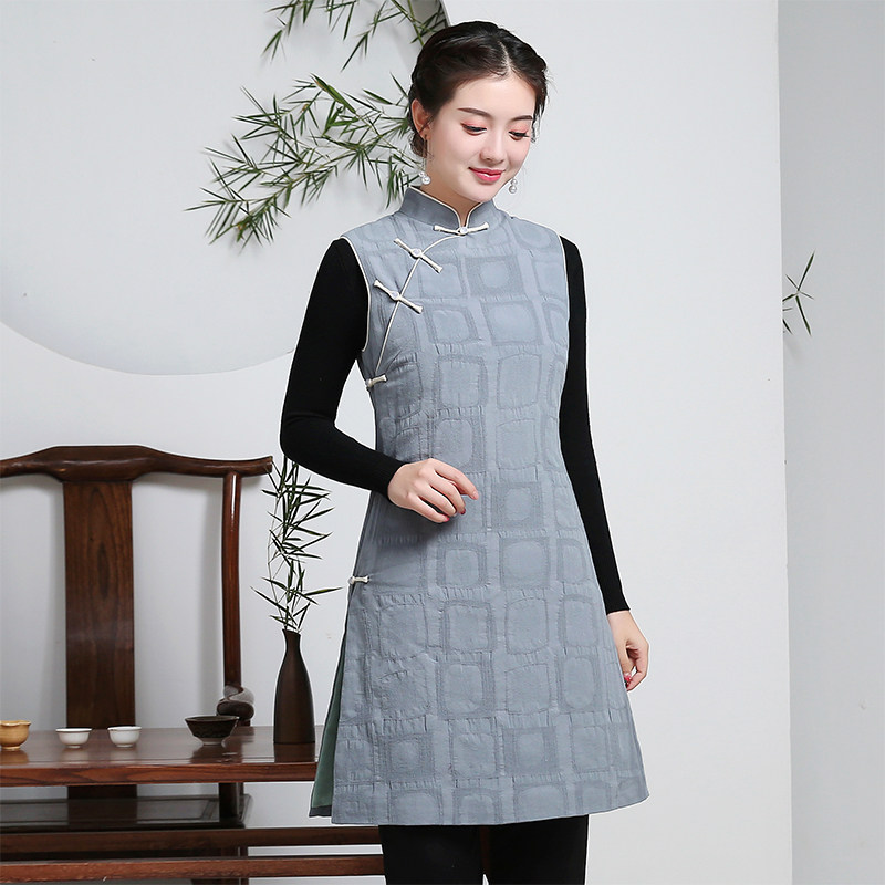 Improved autumn and winter clothing plus cotton Chinese qipao waistcoat waistcoat waistcoat Chinese wind women's fashion disc button blouses 637