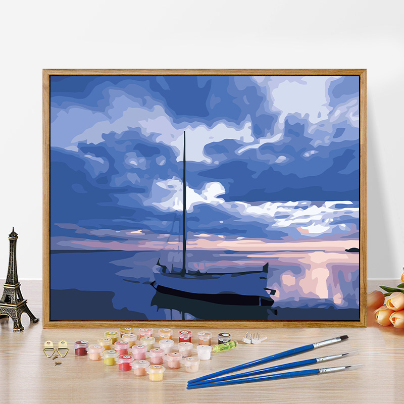 Diy digital oil painting living room study seaside still life landscape hand-painted color digital decorative painting mural Jinghai