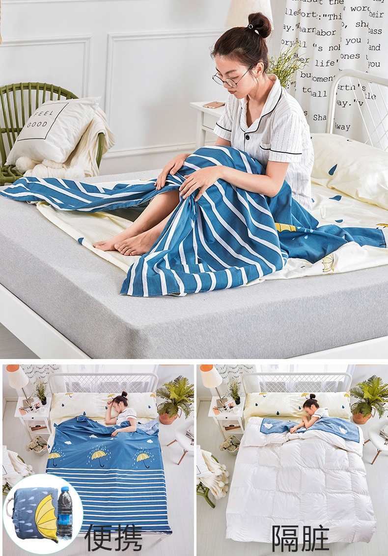 Bông du lịch ngang bẩn túi ngủ nhẹ di động Bông du lịch gấp đôi chăn chống bẩn tích hợp túi ngủ giá rẻ