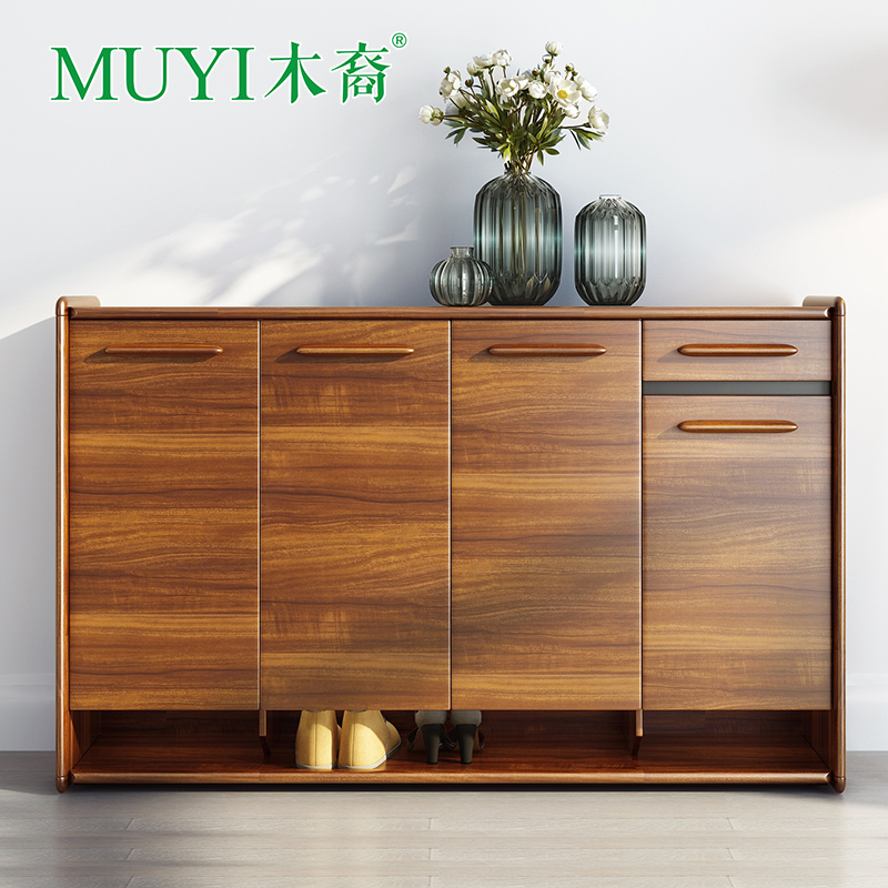 Chinese Solid Wooden Shoe Cabinet Balcony Storage Cabinet Living