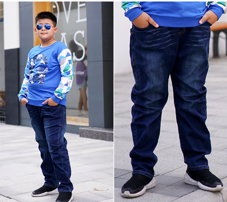 Quần béo cho bé 2018 mùa thu quần mới cho bé lớn cộng với phân bón để tăng quần jeans cho bé rộng rãi quần jean ống rộng cho bé gái