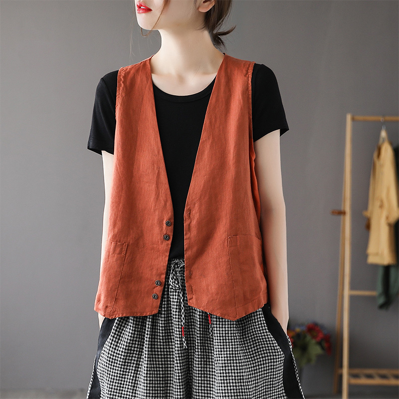 Clearance Sale~ Export Surplus, Label-Cut, Lightweight Cotton-Linen V-Neck Vest, Cardigan-Style Sleeveless Top Clearance Sale~ Export Surplus, Label-Cut, Lightweight Cotton-Linen V-Neck Vest, Cardigan-Style Sleeveless Top