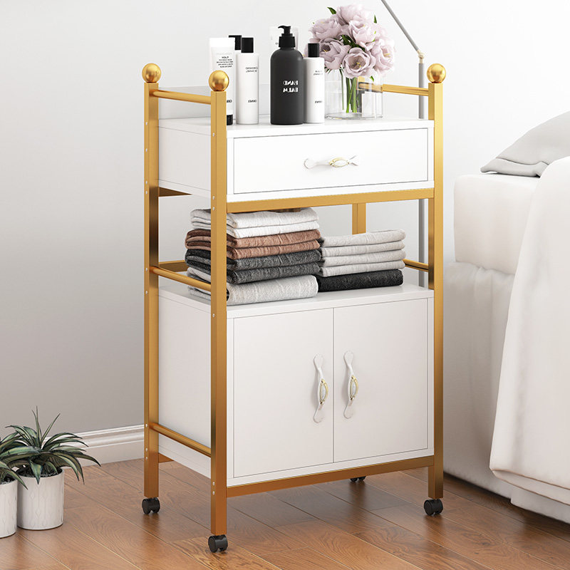 Beauty salon multi-function trolley barber shop special mobile instrument storage shelf nail art tool cart white
