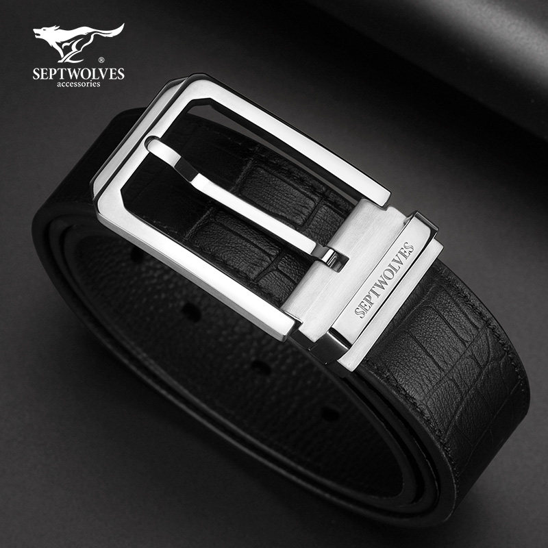 Septwolves belt men's stainless steel pin buckle genuine leather high-grade top layer pure cowhide 2021 new trouser belt