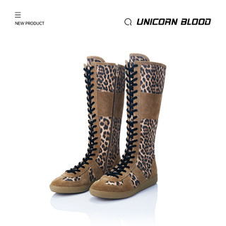 UnicornBlood 豹纹反绒德训靴平底拳击靴拼色平底时装运动靴