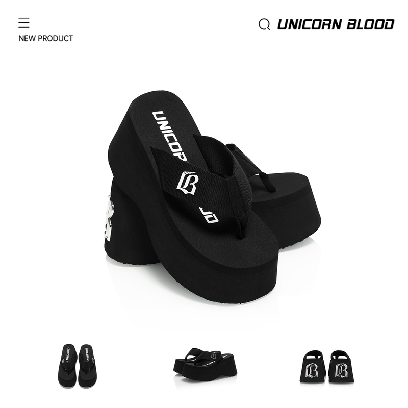 Unicornblood Thick-Soled High-Heeled Flip-Flops with Waterproof Platform to Increase Height, Suitable for Short People, Beach Slippers That Are Not Tiring for the Feet
