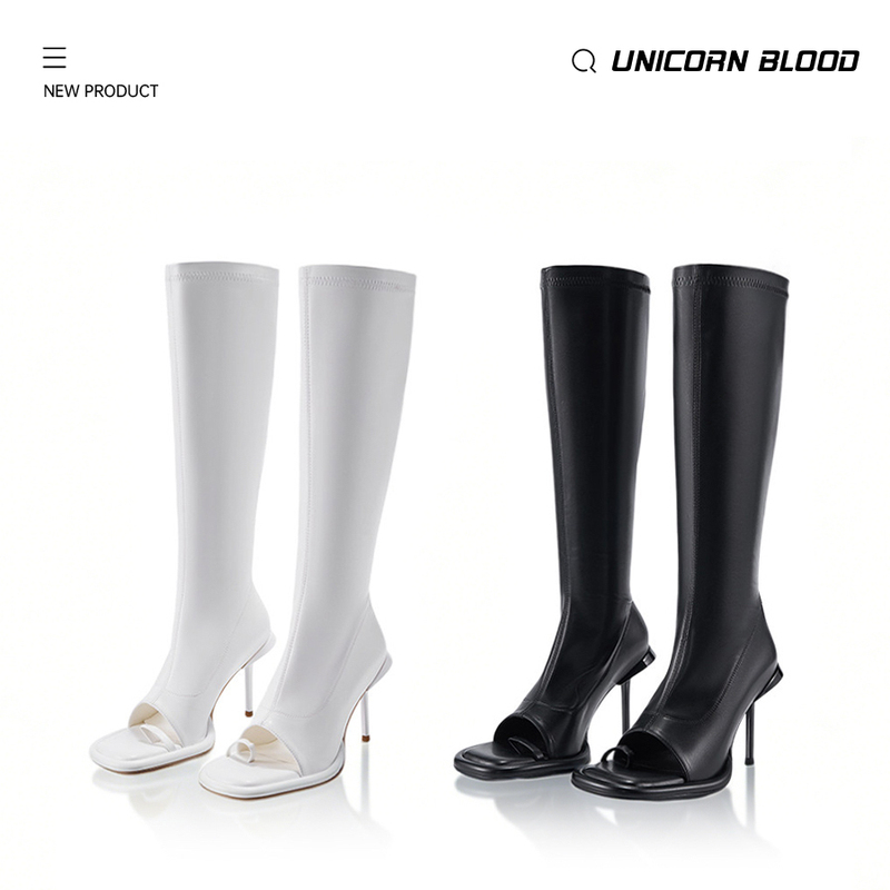 Unicornblood Yakuza Boots Open-Toe Round-Toe Elastic Boots European and American Style Stiletto High-Heeled Sandals