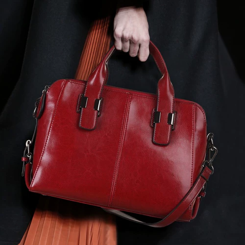 Красная сумка через плечо, кожаная вместительная и большая барсетка, из натуральной кожи