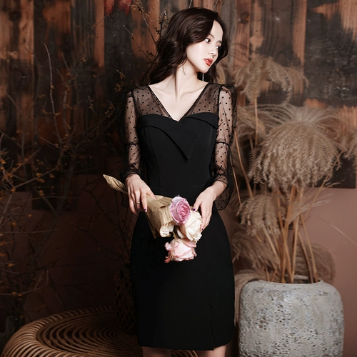 Черное элитное вечернее платье, подходит для подростков, французский стиль