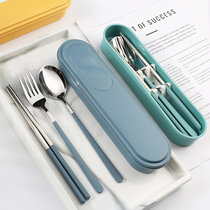 304 stainless steel elementary school children chopsticks spoon suit Three sets of single outfitting external belt containing portable dining style tool box