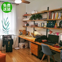 loft double solid wood desk bookshelf combination study home long table writing desk custom learning computer desk integrated