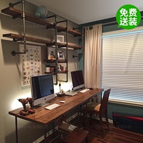 loft American solid wood double study long desk bookshelf combination home custom writing desk desk computer desk