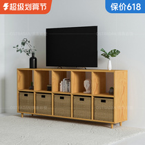 Solid wood TV cabinet shelf plate leads to wall bookcase living room custom Nordic long collection storage storage locker