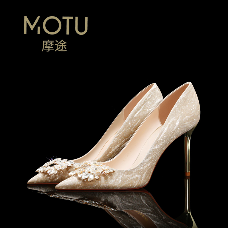 Main Fabric Wedding Shoes for Women 2026 New Model, Can Be Worn Casually, Crystal High Heels, French Style Wedding Dress Bridal Shoes with Sparkling Rhinestones