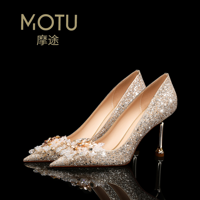 Motu Wedding Shoes for Women 2026 New Style Comfortable Crystal Bridal Shoes Stunning French High Heels