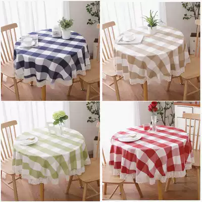 Round table cloth Round plaid table cloth Small plaid lace cotton linen art Nordic simple modern square tablecloth