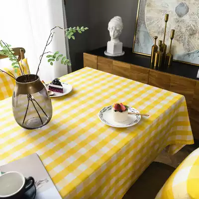 Classic yellow plaid cotton linen pink plaid Nordic minimalist modern lace table cloth coffee table tablecloth