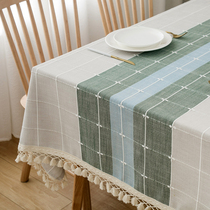 Tablecloth Cloth Art Cotton and hipster Modern Simple Nordic ins Net Red Thickened Plaid Stripe Tassel Tablecloth
