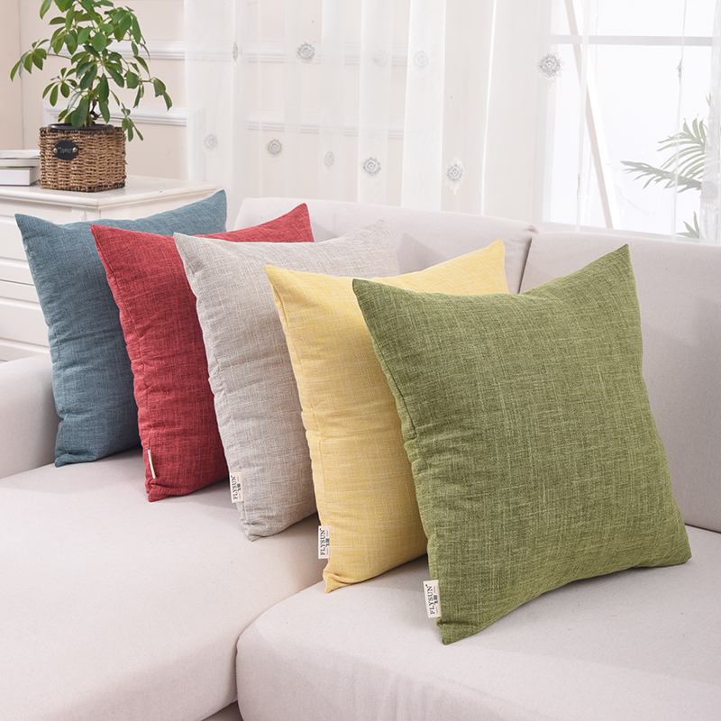 Solid color cotton and linen fabric padded pillow by baby bag core pillow cover office household bag cushion square custom-made