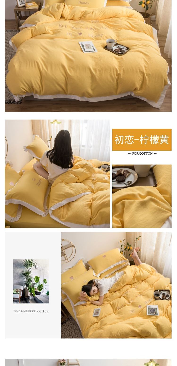 Bộ đồ giặt bốn mảnh bằng vải cotton màu đỏ Bộ đồ giường công chúa bằng vải lanh trải giường Bộ đồ giường ba mảnh dành cho nữ - Bộ đồ giường bốn mảnh chăn drap gối nệm