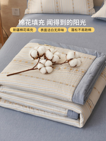 Long-Staple Cotton Jacquard All-Cotton Summer Quilt Set, Four-Piece Cotton Air-Conditioning Quilt, 100% Pure Cotton, Machine Washable Thin Quilt