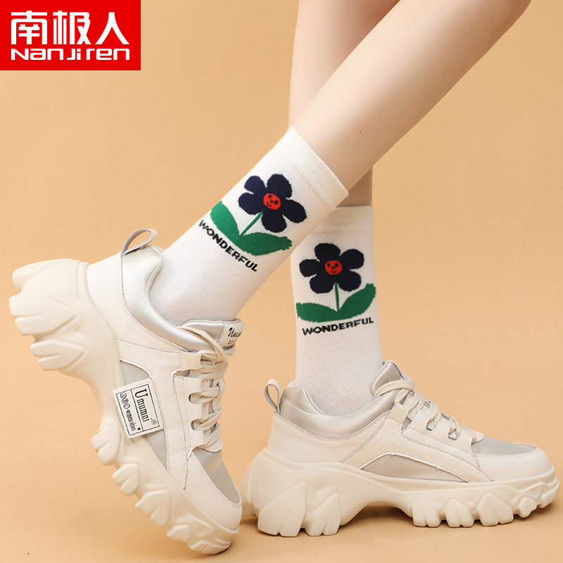 Socks women's long tube ins tide all-match street spring and autumn outside wear pure cotton mid-tube Korean version of white stockings summer thin section